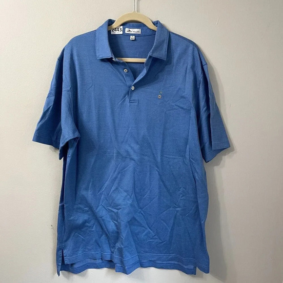 Peter Millar Mens Blue Mini Stripe Summer Comfort Polo Shirt XL Embroidered Logo - Picture 4 of 9